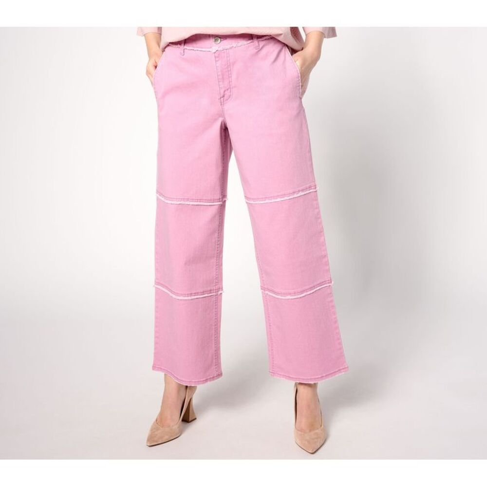 Maya J Women's Pants Sz 8 Wide Leg Jean Frayed Edges Pink